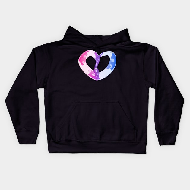 Ball Python Heart (Bi Pride Design) Kids Hoodie by larkspurhearts